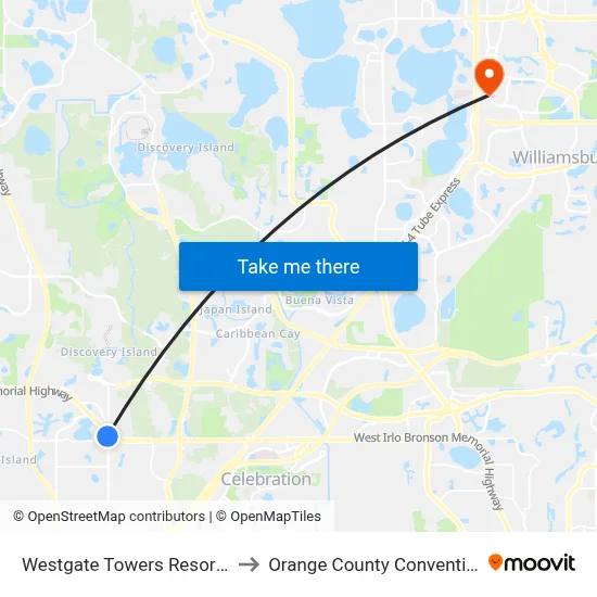 Westgate Towers Resort, Orlando to Orange County Convention Center map