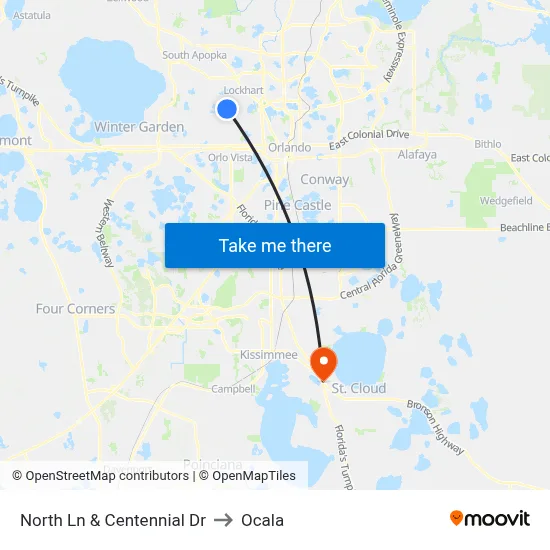 North Ln & Centennial Dr to Ocala map