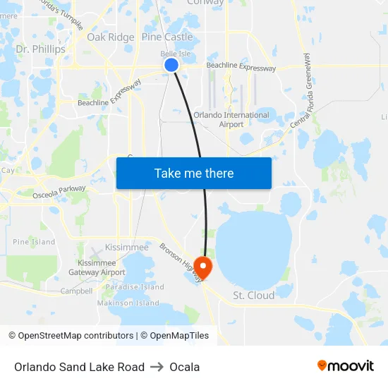 Orlando Sand Lake Road to Ocala map