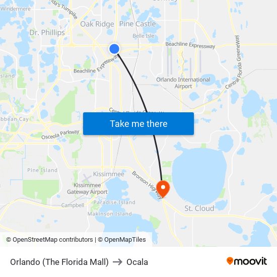 Orlando (The Florida Mall) to Ocala map