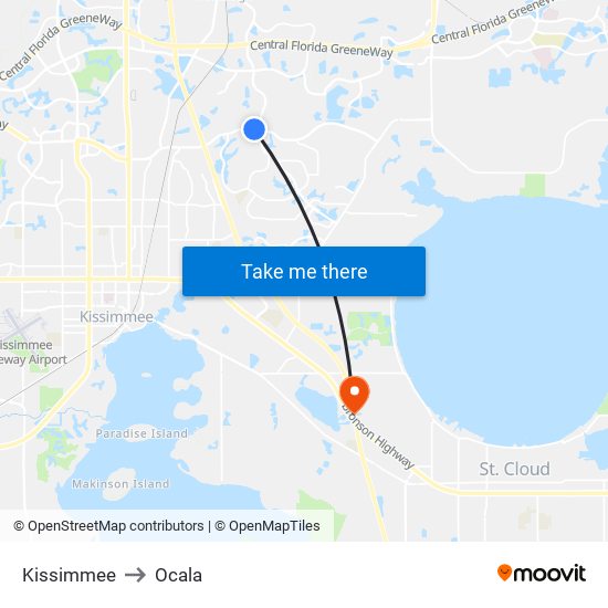 Kissimmee to Ocala map