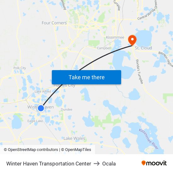 Winter Haven Transportation Center to Ocala map