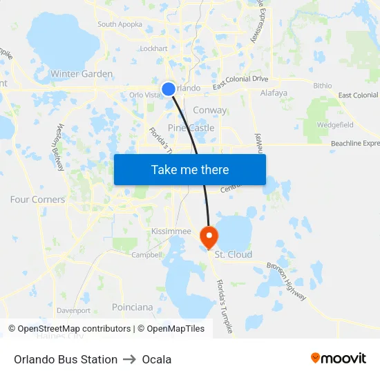 Orlando Bus Station to Ocala map