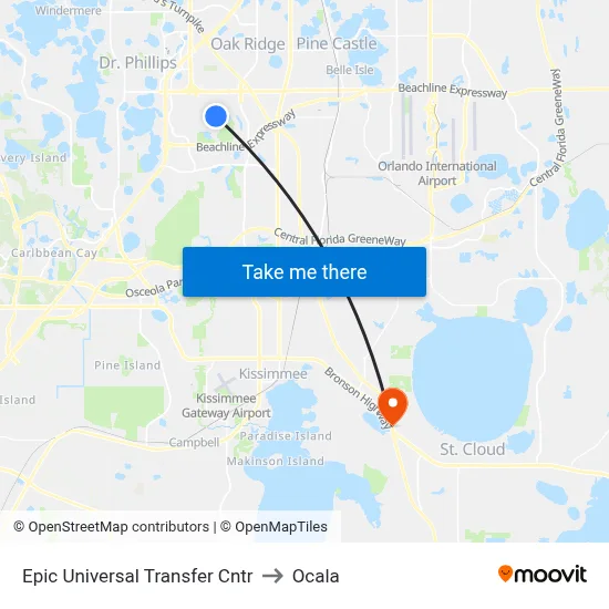 Epic Universal Transfer Cntr to Ocala map