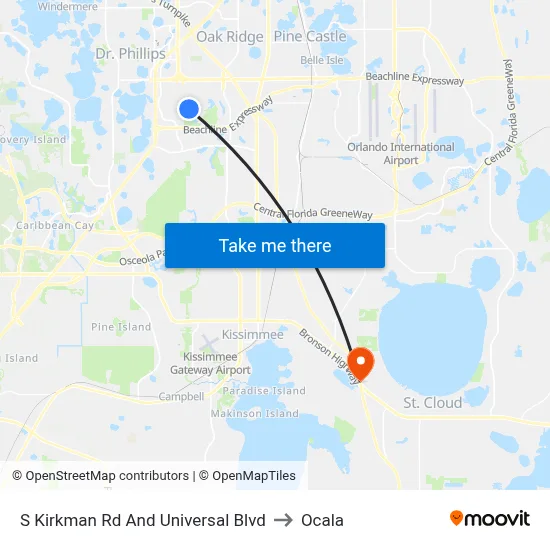 S Kirkman Rd And Universal Blvd to Ocala map
