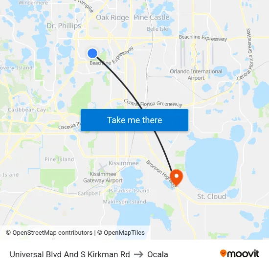 Universal Blvd And S Kirkman Rd to Ocala map