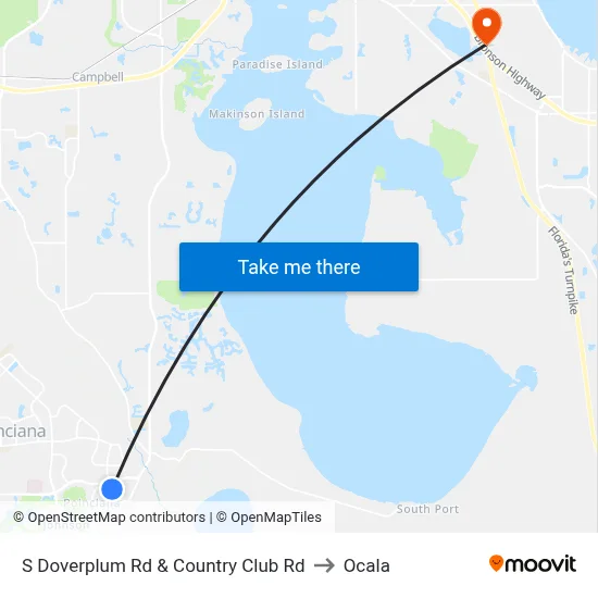 S Doverplum Rd & Country Club Rd to Ocala map