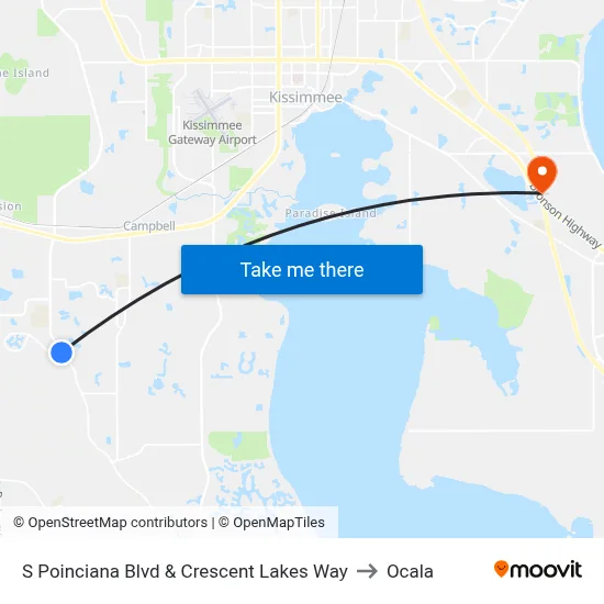 S Poinciana Blvd & Crescent Lakes Way to Ocala map