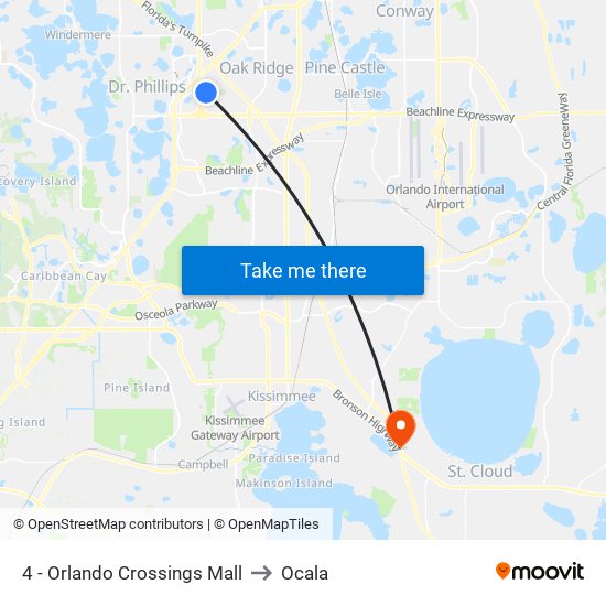 4 - Orlando Crossings Mall to Ocala map