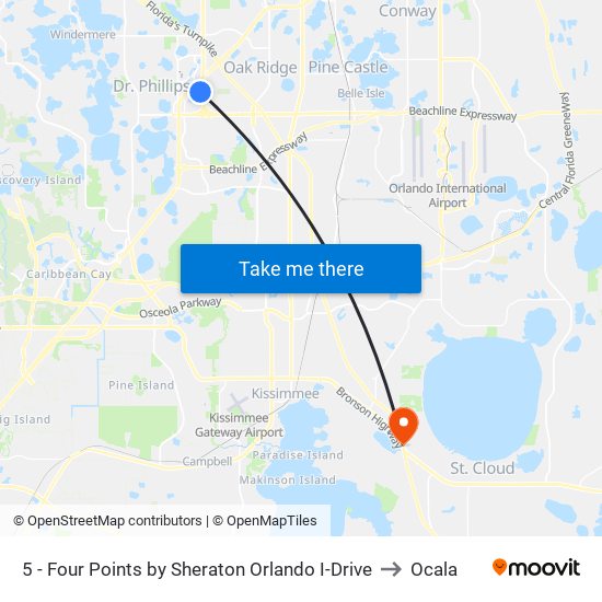 5 - Four Points by Sheraton Orlando I-Drive to Ocala map