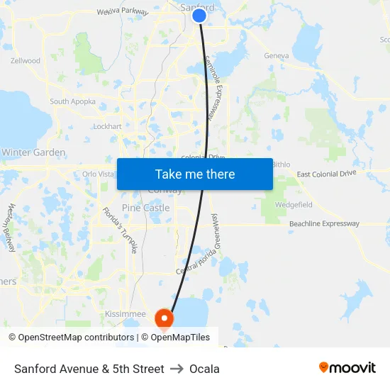 Sanford Avenue & 5th Street to Ocala map