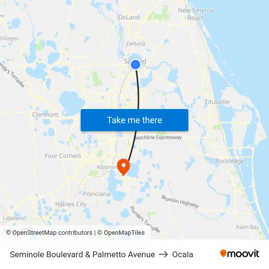 Seminole Boulevard & Palmetto Avenue to Ocala map