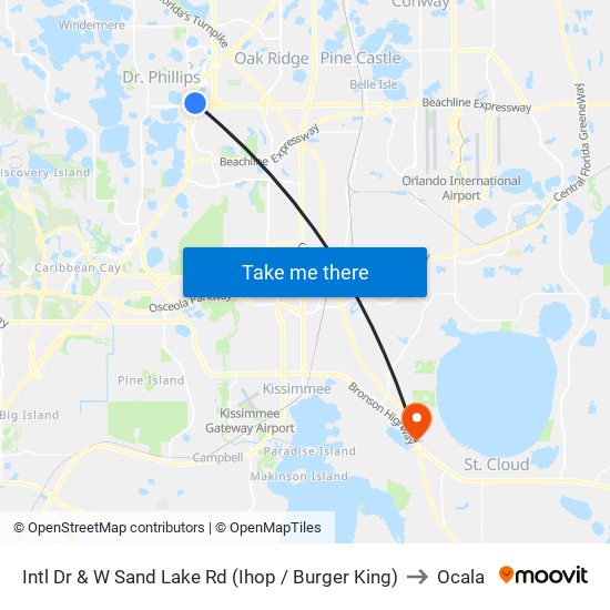 Intl Dr & W Sand Lake Rd (Ihop / Burger King) to Ocala map