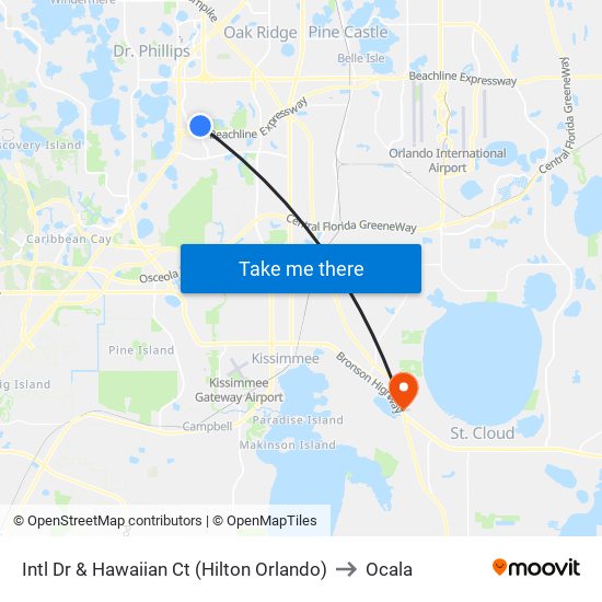 Intl Dr & Hawaiian Ct (Hilton Orlando) to Ocala map