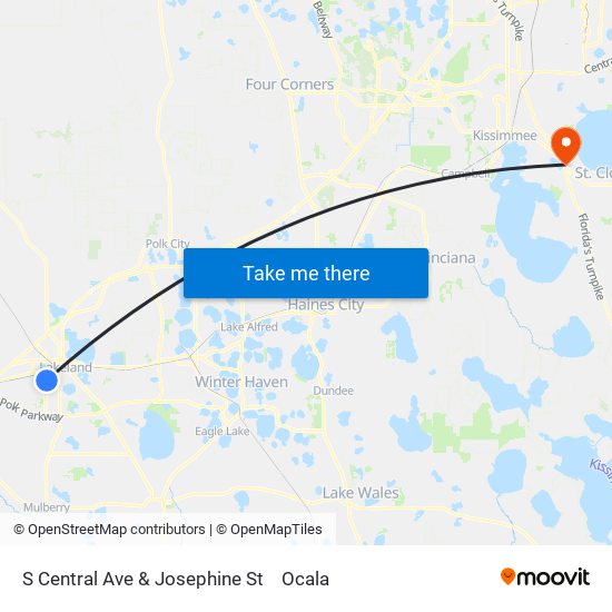 S Central Ave & Josephine St to Ocala map