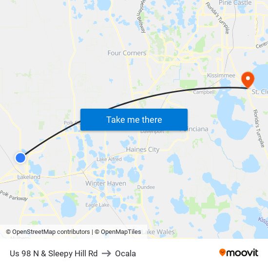 Us 98 N & Sleepy Hill Rd to Ocala map