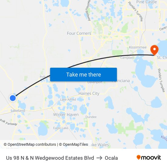 Us 98 N & N Wedgewood Estates Blvd to Ocala map