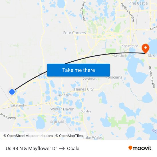 Us 98 N & Mayflower Dr to Ocala map