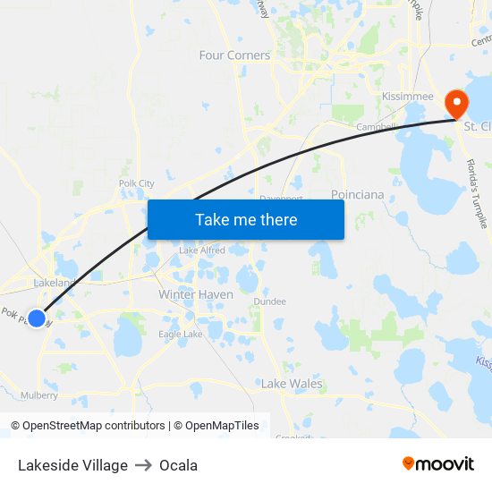 Lakeside Village to Ocala map