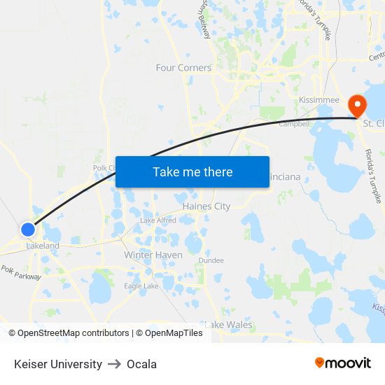 Keiser University to Ocala map