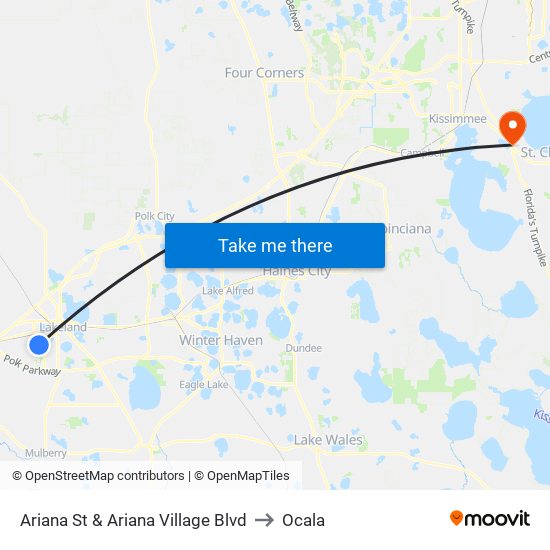 Ariana St & Ariana Village Blvd to Ocala map