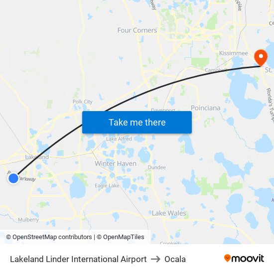 Lakeland Linder International Airport to Ocala map