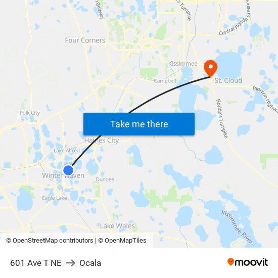 601 Ave T NE to Ocala map