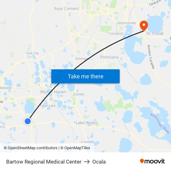 Bartow Regional Medical Center to Ocala map