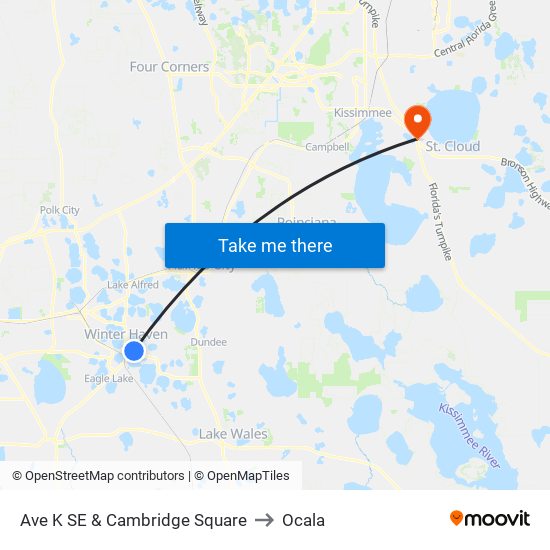 Ave K SE & Cambridge Square to Ocala map