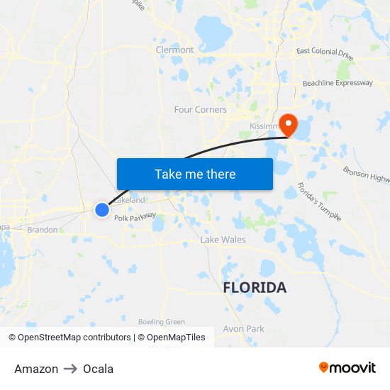 Amazon to Ocala map