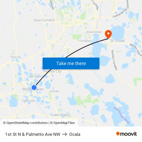 1st St N & Palmetto Ave NW to Ocala map