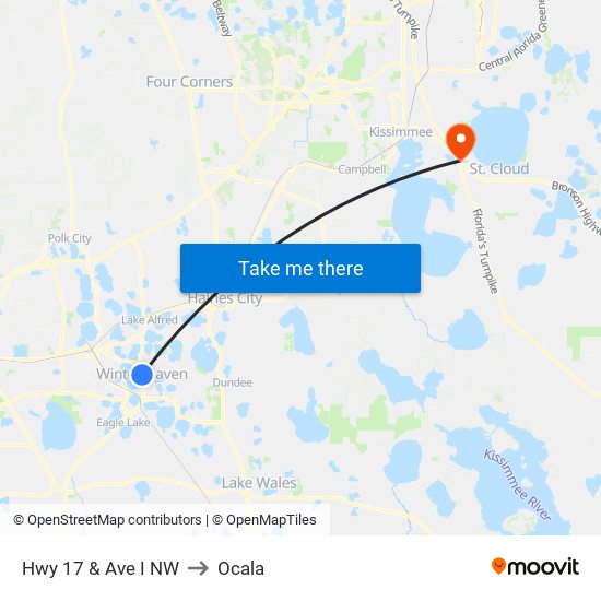 Hwy 17 & Ave I NW to Ocala map