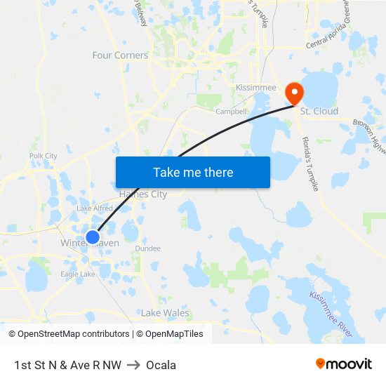 1st St N & Ave R NW to Ocala map