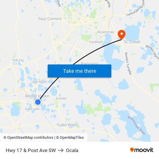 Hwy 17 & Post Ave SW to Ocala map