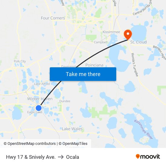 Hwy 17 & Snively Ave. to Ocala map