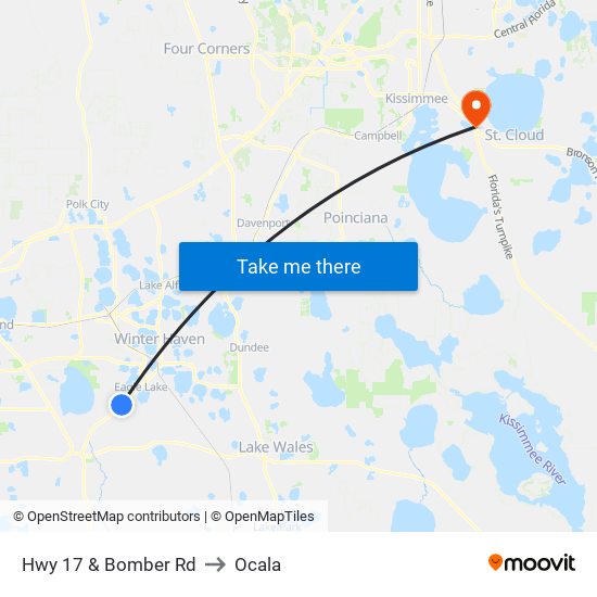 Hwy 17 & Bomber Rd to Ocala map