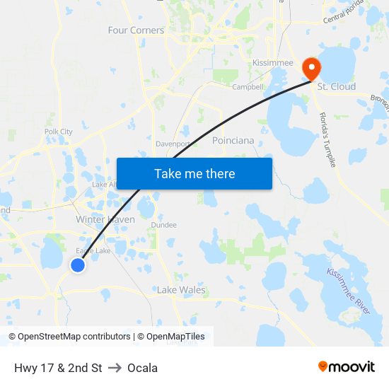 Hwy 17 & 2nd St to Ocala map