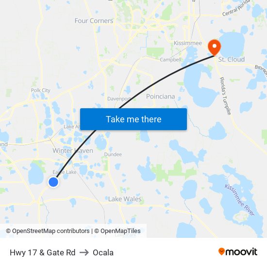 Hwy 17 & Gate Rd to Ocala map