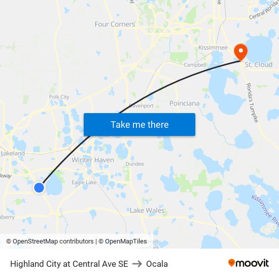 Highland City at Central Ave SE to Ocala map