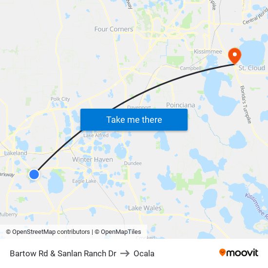 Bartow Rd & Sanlan Ranch Dr to Ocala map