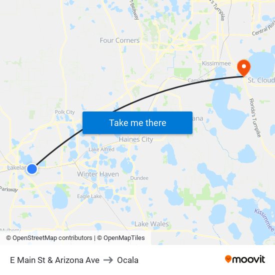 E Main St & Arizona Ave to Ocala map