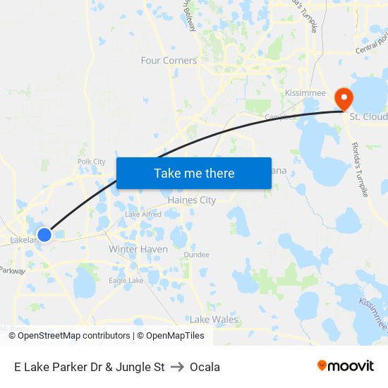 E Lake Parker Dr & Jungle St to Ocala map