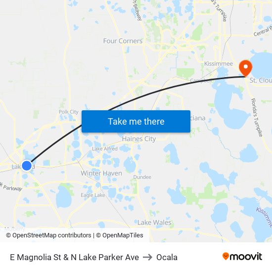 E Magnolia St & N Lake Parker Ave to Ocala map