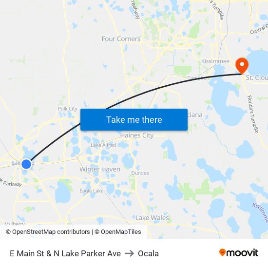 E Main St & N Lake Parker Ave to Ocala map