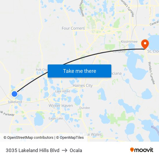 3035 Lakeland Hills Blvd to Ocala map