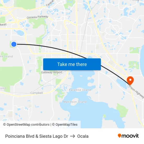 Poinciana Blvd & Siesta Lago Dr to Ocala map