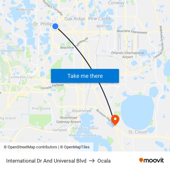 International Dr And Universal Blvd to Ocala map