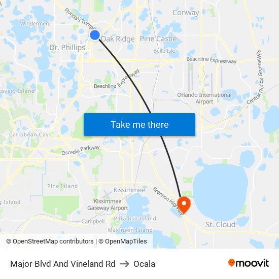 Major Blvd And Vineland Rd to Ocala map