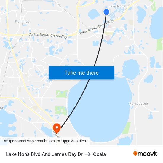 Lake Nona Blvd And James Bay Dr to Ocala map