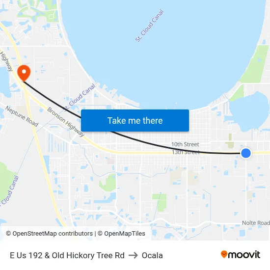 E Us 192 & Old Hickory Tree Rd to Ocala map